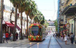 Le tram dans le centre-ville de Montpellier